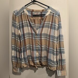 Aritzia x Little Moon Calla Button Up plaid flannel flowy blue white street  S